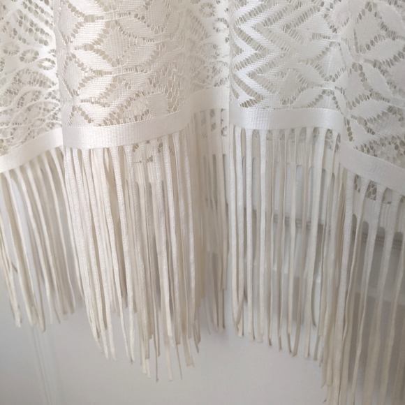 Cream Tasseled Poncho Cover up - Picture 3 of 8